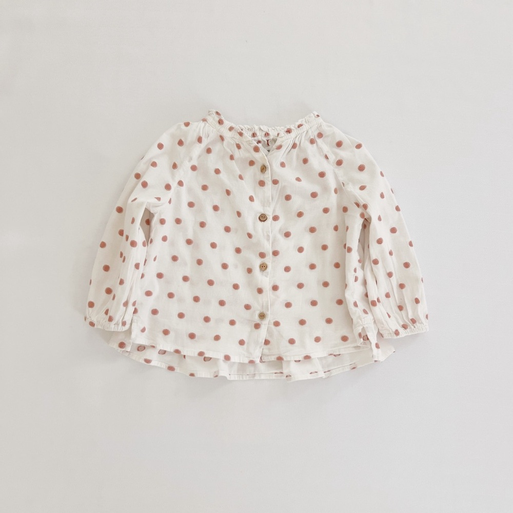 Zara Toddler Girls White Pink Polka Dot Shirt / Top
